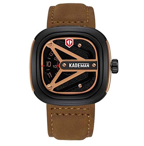 Kademan Brown Business Casual Waterproof Leather Strap Unique Display Square Dial Watch for Men and Boys