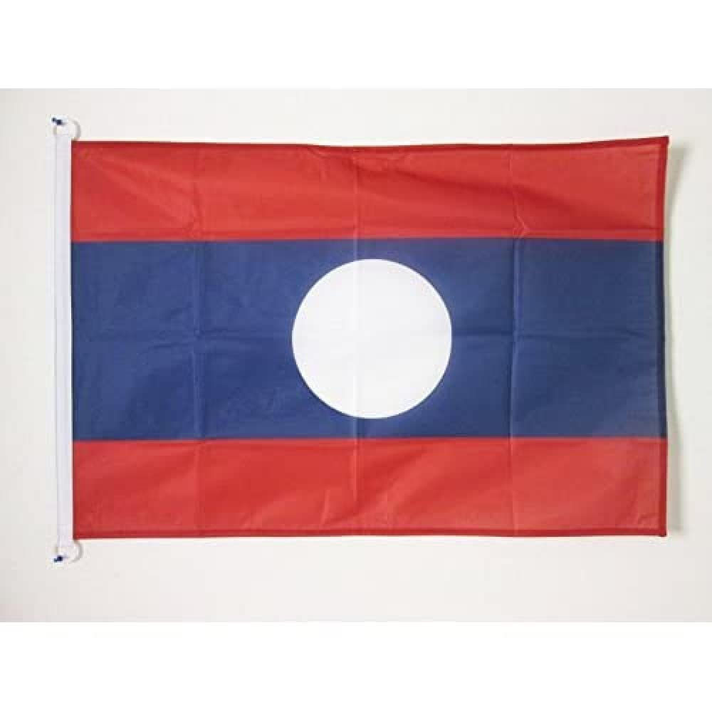 AZ FLAG - Laos Nautical Flag - 18'' x 12'' - For Outdoor and Boat - Laotian Banner Knitted Polyester with Two Plastic Rings - Vivid Colors - 12x18 in - 45x30 Cm — image 1