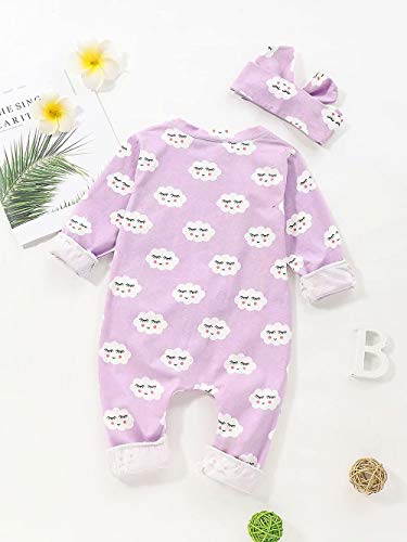 BANGELY Newborn Baby Cartoon Cloud Sleep Gown Swaddle Sack Coming Home Outfit+Cap (0-6 Months, Purple)