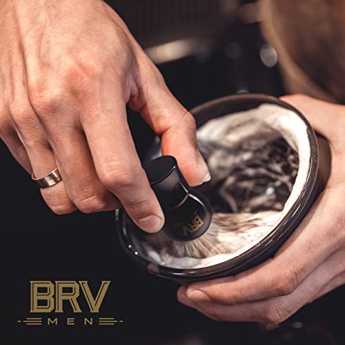 BRV MEN Shaving Brush - Pure Badger Hair - Badger Brush - Rich Lather - Shave Brush - Use with Double-Edge Safety, Straight Razor or Shaving Bowl - Genuine Badger Bristles - 19mm knots - Black - Thumbnail 5