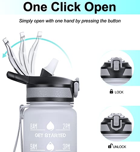 32oz Water Bottle with Straw, ELYPHINE Motivational Water Bottle with Times to Drink & Safety Lock, BPA Free Tritan Leakproof Water Jug, Ensure You Drink Enough Water for Office, Gym, Outdoor Sports