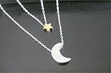 Beancase(TM) Fashion Silver Moon and Star double chain Art Necklace