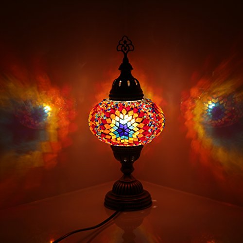 Multicolor Handmade Turkish Moroccan Ottoman Style Mosaic Table Lamp With Large Size Globe