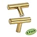 Brushed Brass Single Hole Kitchen Cabinet Handles T Bar Knobs 2in 50mm Length 5 Pack-Homdiy Gold Stainless Steel Furniture Dresser Drawer Pulls