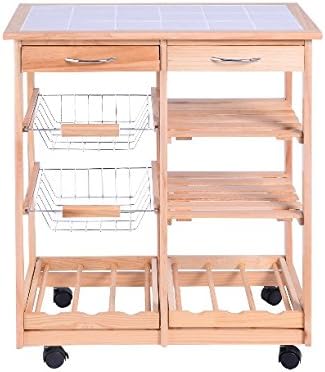 New Rolling Wood Kitchen Trolley Cart Dining Storage Drawers Stand Durable Ship from USA