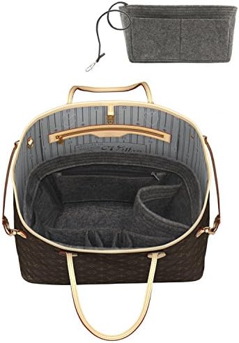 YOOXI Inner Zipper Pocket Felt Insert Bag Organizer Bag In Bag For Handbag with Key Chains Grey Medium