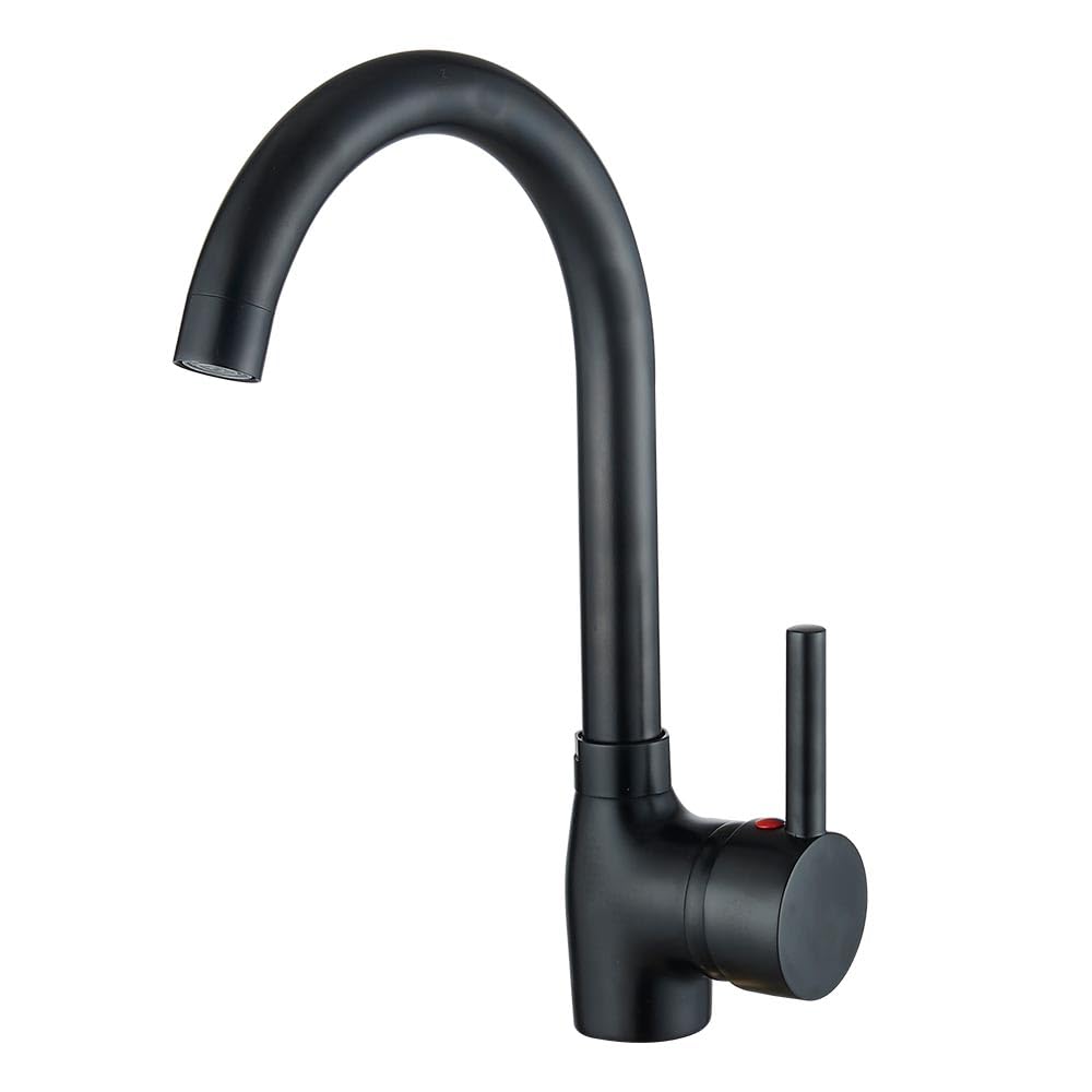 Haiba Matte Black Kitchen Mixer Tap Single Lever Monobloc Swivel Spout Kitchen Sink Taps with UK Standard Fittings