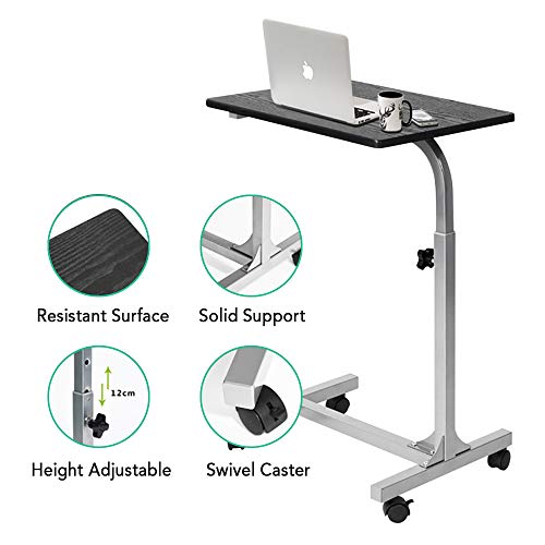 PexFix Laptop Desk, Overbed Table with Lockable Wheels, Height Adjustable Eating Tray Table, Mobile Sofa Side Table Rolling Standing Desk - Black