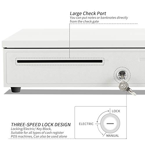 Cash Register Drawer -Nurxiovo 16 Inch Money Box 5 Bill 8 Coin Money Tray Lock/POS Machine for Point of Sale (POS) System RJ11/RJ12 Interface/Open with Key(Grey)
