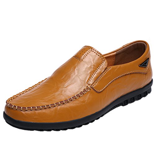 Fumx Men's Premium Genuine Leather Penny Loafer Driving Shoes Casual Slip On Loafer Yellow 10