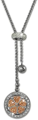 Amello Necklace stainless steel with a shamrock with rose-colored cubic zirconias, Ladies Stainless Steel Jewelry, 31.49 inch, original Amello ESKQ02E