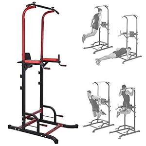 Power Tower Dip Station krachtstation, in hoogte verstelbaar, multifunctionele optrekstang, ophangingen voor pull-ups en…