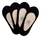 Q.T. Bamboo Women's No Show Socks Invisible Hidden Liners Non Slip Low Cut (Black 4 Pack)