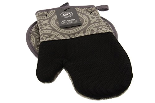 Oven Mitt and Potholder Set - Pot Holders and Oven Mitts Protect Hands and Surfaces - Kitchen Essentials Ideal for Cooking, Baking - Heat Resistant to 500F - Cotton w/Neoprene Silicone for Easy Grip