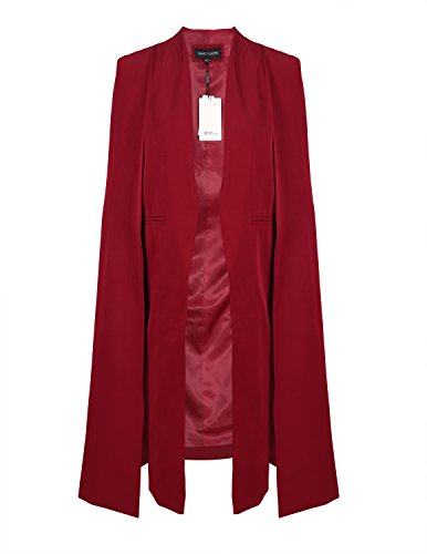 ASMAX HaoDuoYi Women Casual Open Front Cape Trench Duster Coat Longline Blazer(S,Burgundy) - Thumbnail 2