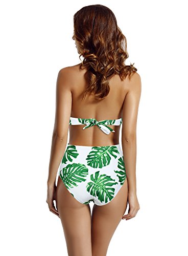 zeraca Women's Surplice Neckline High Waisted Halter One Piece Monokini Swimsuit (Tropical, Medium / 10)
