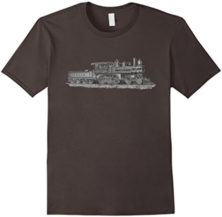 Men's Locomotive T-Shirt Vintage Train Steam Engine Graphic Tee Large Asphalt