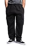 G-Style USA Men's Solid Fleece Cargo Pants DFP2 - BLACK - 5X-Large