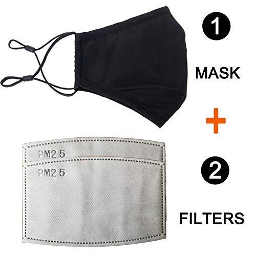 Cotton Mask for Face Black Set Anti Dust Large Unisex Face Washable Mouth with Filters Organic Design Pack Korean Sports Running N95/99 Filters Cycling Outdoor Activated Carbon Pollution Pollen Dust