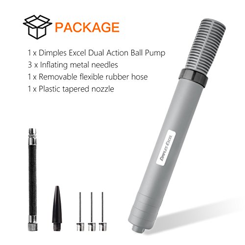 DIMPLES EXCEL 12'' Dual Action Ball Pump for Soccer Basketball Football Volleyball Water Polo ball, Needles and Nozzles Included (Gray) - Thumbnail 7
