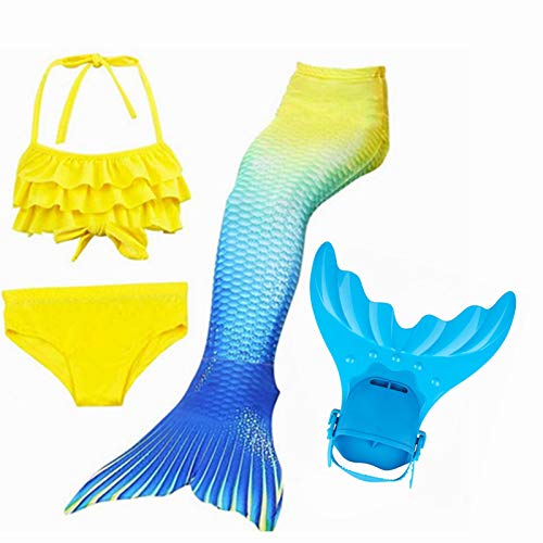 Dunnomart 4PCS/Set Girls Children Swimming Mermaid Tail Monofin Flipper Bikini Bathing Suit Swimmable Mermaid Tail Costume