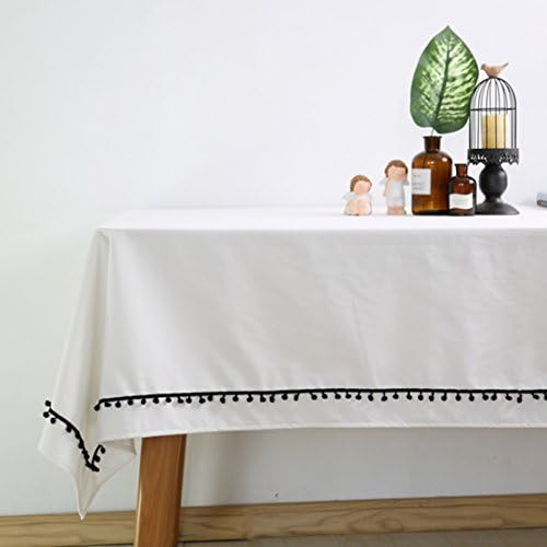 Decorative Nordic style Simple Heavy Duty Cotton Tablecloths Rectangle Oblong Table cloth Decore with Little Black Balls Side Picnic for Party Kitchen Dining Home X'mas Table Cover 55x71 inch