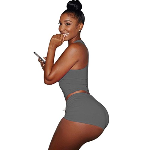 OVERMAL Women 2 Piece Set Sleeveless Split Casual Short Pants Casual Outfit Sportswear (L, Gray)