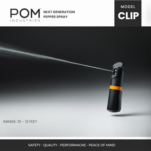 POM Pepper Spray Pocket Clip, Quick Flip Top Safety, Maximum Strength OC Formula with UV Marking Dye, Safe Compact and Tactical Design for Everyday Carry, 25 Bursts, 10 ft Range, 0.5 fl oz
