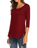 Sherosa Women's Casual 3/4 Sleeve Loose Tunic Tops Scoop Neck T-Shirt