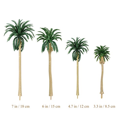NUOLUX Model Tree Coconut Palm Trees Scenery Model Miniature Railroad Diorama Layout Architecture Trees for DIY Scenery Landscape, Natural Green 5 Size 15Pcs