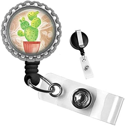 Prickly Pear Cactus Southwestern Silver Retractable ID Tag Badge Reel by Geek Badges