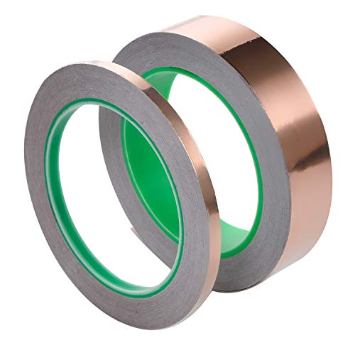 2 in 1 Copper Foil Tape (1inch X 66 FT and 0.25inch X 66 FT) with Conductive Adhesive for Guitar & EMI Shielding, Crafts, Grounding