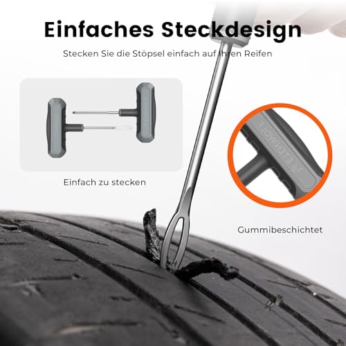 ETENWOLF Tyre Repair Kit, Tyre Repair Kit with Rubber Plug, Upgraded T-Handle, Portable Tyre Repair Kit for Car, SUV, Motorcycle, Electric Vehicle, Bicycles and More (16)