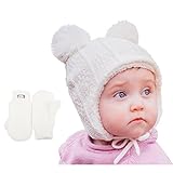 Twinklebelle Toddler Kids Winter Hat & Mittens Fleece Lined Unisex (M: 6-24 Months, Hat & Mitten Set: Cream Bear)
