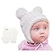 Twinklebelle Toddler Kids Winter Hat & Mittens Fleece Lined Unisex (M: 6-24 Months, Hat & Mitten Set: Cream Bear)