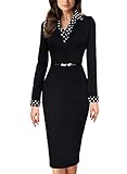 Meikeer Women's Vintage Black Polka Dot Collared Business Party Pencil Dress