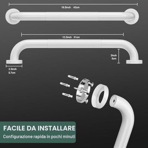 FANHAO 2 Pieces Bathroom Grab Bar, 41 cm Shower Grab Bar SUS304 Stainless Steel, Non-Slip, Support Bar for Bathtub Wall for Elderly Disabled Pregnant Children