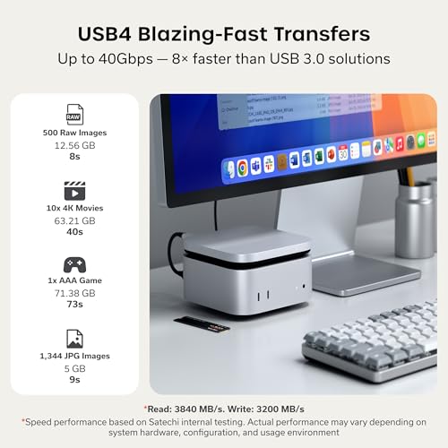 Satechi USB4 NVMe SSD Enclosure for Mac Mini M4, M.2 NVMe SSD Enclosure with up to 40Gbps, up to 8TB, for Sizes 2280/2260/2242/2230mm – Compatible with Thunderbolt 5/4, USB4 (SSD Not Included)