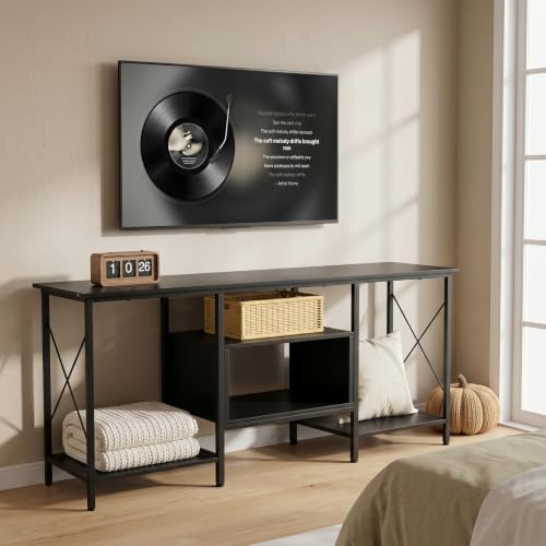 OSLIFE 120CM Muebles para TV Amplio con Cajones y Estantes Abiertos，Centro de Entretenimiento，Soporte para TV de 60/55 Pulgadas.Sala de Estar, Recámara，Estilo Industrial Moderno Vintage