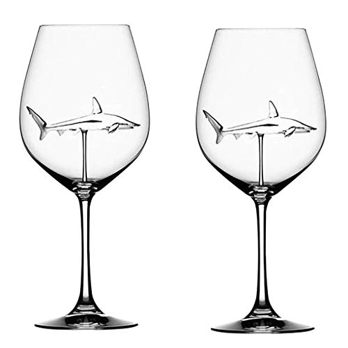 Novelty Red Wine Glasses 10 Ounce 300ML Crystal Glasses Crystal Lead Free Clear Glass with Shark Inside Creative Christmas Wine Glass Goblets High-end Flutes Glass Party Drinking Glassware (Set of 1)