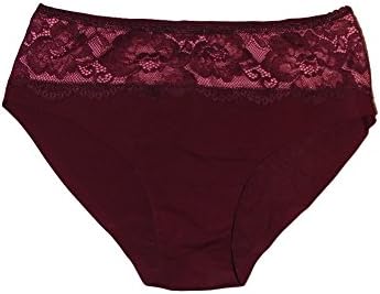 BriBrisFashion Women's Lace-Trim Seamless Bikini 2pc Panty Set, Burgundy, Nude, Small