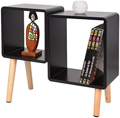 Uniifurn Set of 2 Wooden Bookcase Storage Shelving Unit for DVD, Contemporary Design (Black)