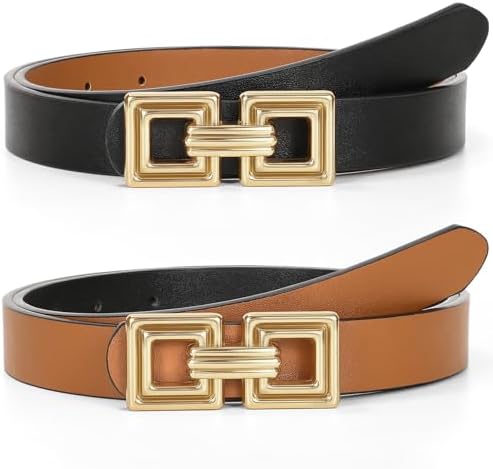 WERFORU Women Reversible Leather Belt, Two-in-One Gold  display picture 3