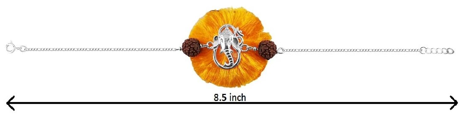 mj 925 ganesha carved om rakhi bracelet for men/boys (silver)