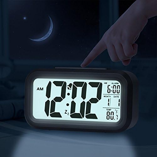 Topsma Morning Alarm Clock Portable Digital Alarm Clock Large LCD HD Display Smart Backlight and Soft Light Technology Easy to Set and Watch- Battery Operated (Black)