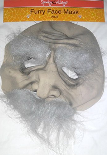 Spooky Village Furry Face Mask with Gray Eyebrows and Mustache