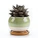 T4U 3 Inch Succulent Planters Pots Ceramic, Ball Shape Drainage Cactus Pots Window Boxes with Bamboo Tray, Set of 4