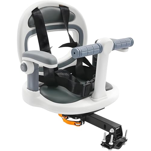 ALISMAEEL Kids Bike Seat 360° Rotatable Front Mount Baby Bike Seat, Soft PU Seat cushion with Safety Belt & Foldable Footrest, Easy Install on Most Mountain Bikes, for Kids 1Y-6Y(110lbs Capacity)