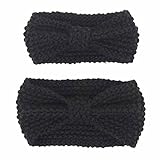 EKIMI Adults And Baby Keep Warm Elastic Hair Band Crochet Knitted Headband (Black)