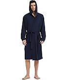 HOLOVE Men's Pure Cotton Bathrobe Lightweight Kimono and Hooded Spa Robes Soft Sleepwear